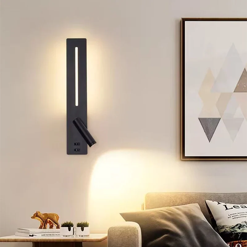 Moderne LED Wandleselampe mit USB-Ladeanschluss für Schlafzimmer