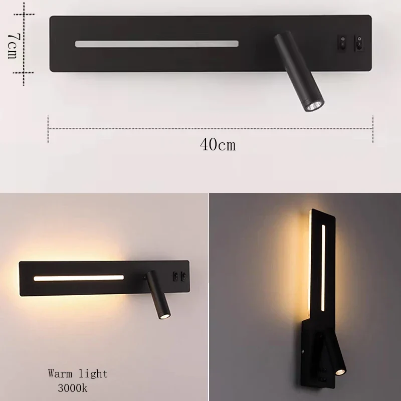 Moderne LED Wandleselampe mit USB-Ladeanschluss für Schlafzimmer