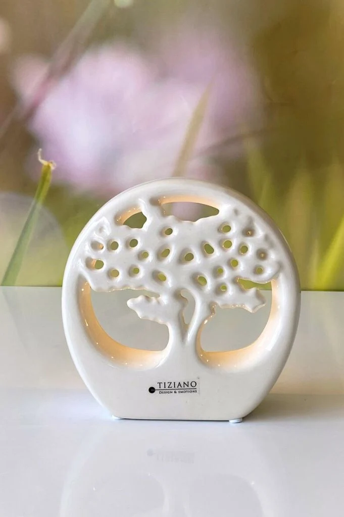 Dekobjekt Baum Joy im Ring LED 13,5cm creme-weiß