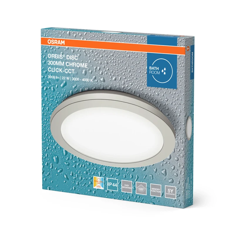 OSRAM ORBIS Disc Badezimmer Deckenleuchte 30cm 22W Click CCT IP44 Chrom