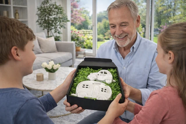 Geschenkbox Deko Auto Milo+Wohnwagen Casina creme-weiß