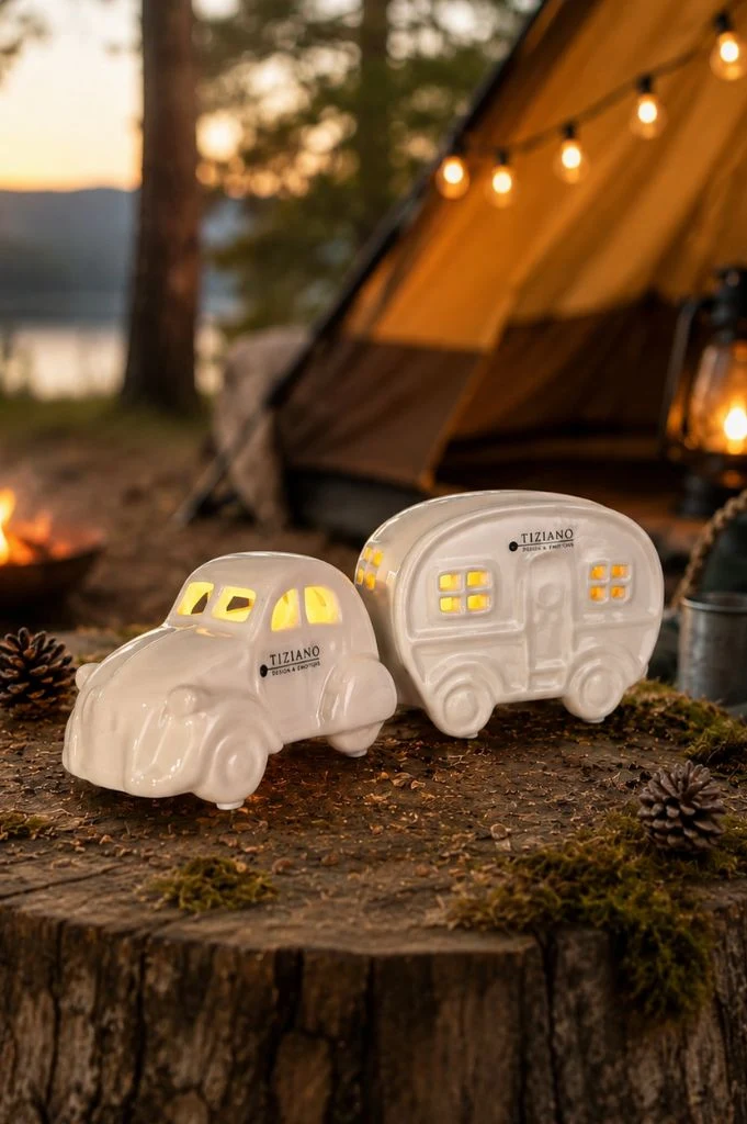 Geschenkbox Deko Auto Milo+Wohnwagen Casina creme-weiß