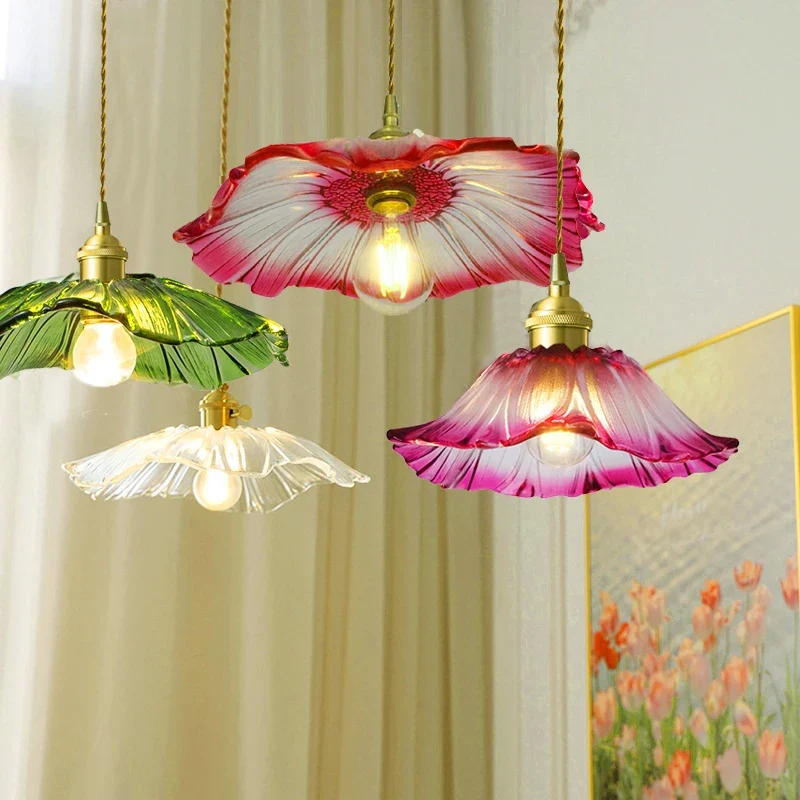 Vintage Blumen Glas Pendelleuchte Romantisch für Esszimmer und Wohnzimmer Nostalgisch