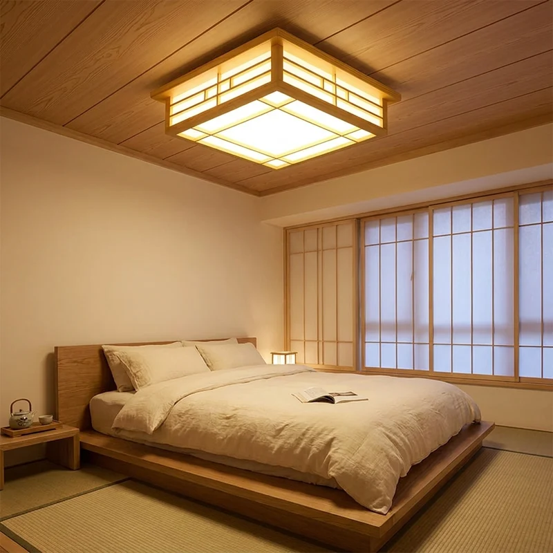 Japanische Massivholz LED Deckenleuchte Minimalistisch für Schlafzimmer und Wohnzimmer