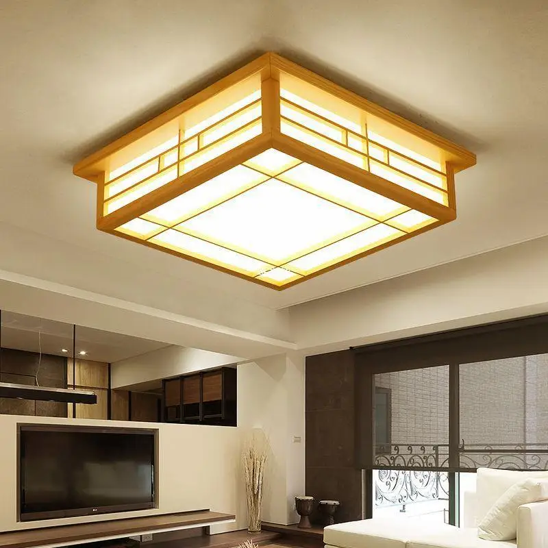 Japanische Massivholz LED Deckenleuchte Minimalistisch für Schlafzimmer und Wohnzimmer