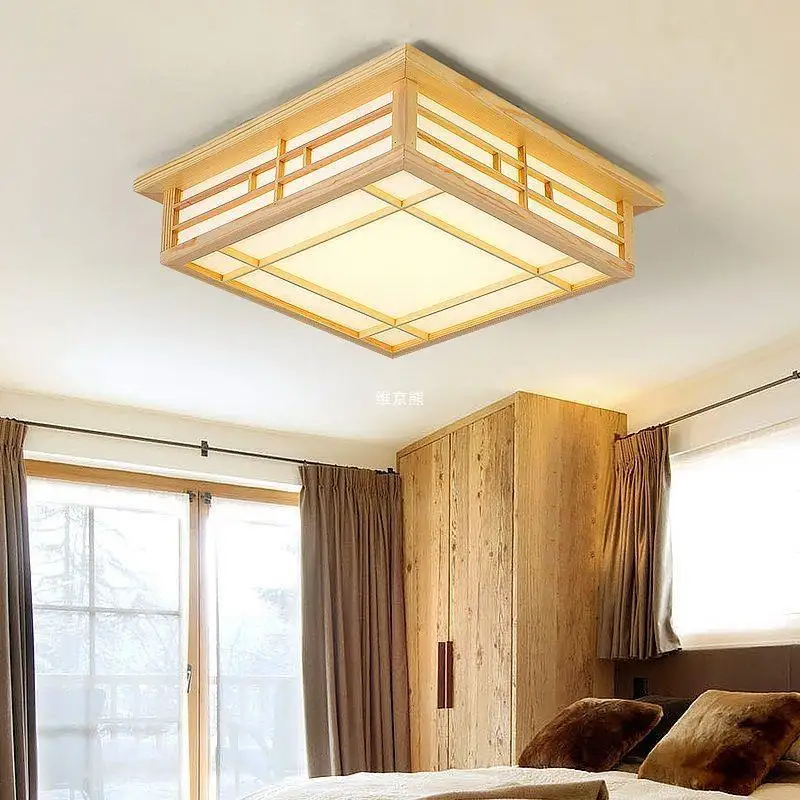 Japanische Massivholz LED Deckenleuchte Minimalistisch für Schlafzimmer und Wohnzimmer