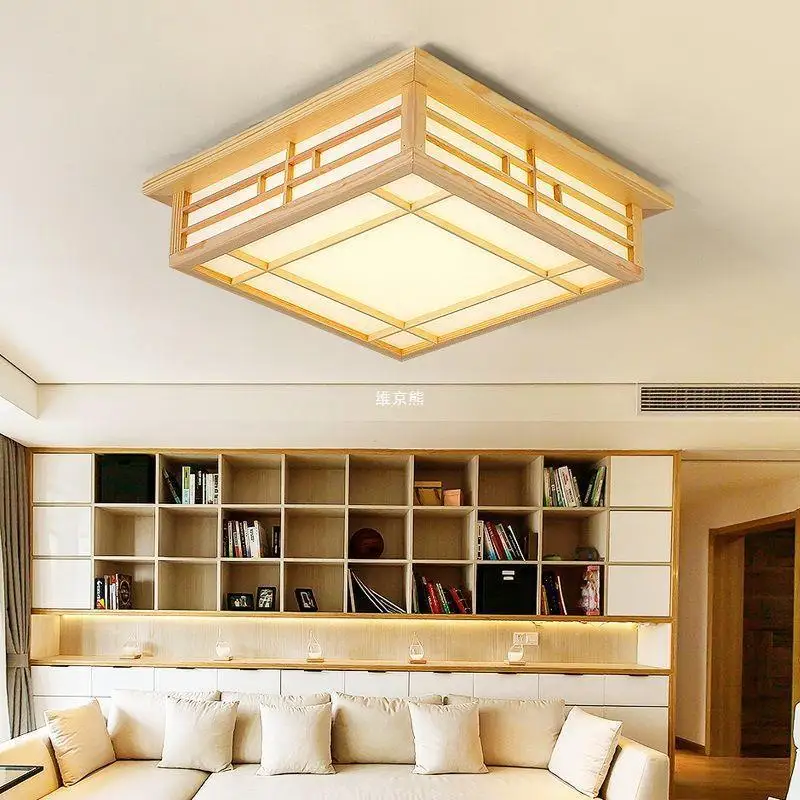 Japanische Massivholz LED Deckenleuchte Minimalistisch für Schlafzimmer und Wohnzimmer