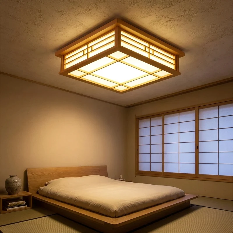 Japanisch Inspirierte Holz Deckenleuchte für Esszimmer und Minimalistische Einrichtungen