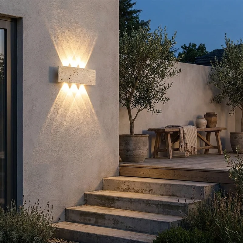 Wabi-Sabi Stein Außenwandleuchte für Garten und Terrasse Naturoptik