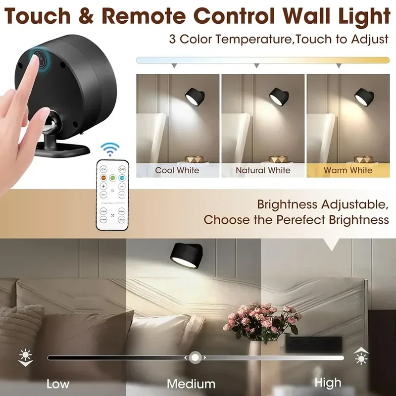 Dimmbare Magnetische Wandleuchte mit Fernbedienung für Schlafzimmer und Büro