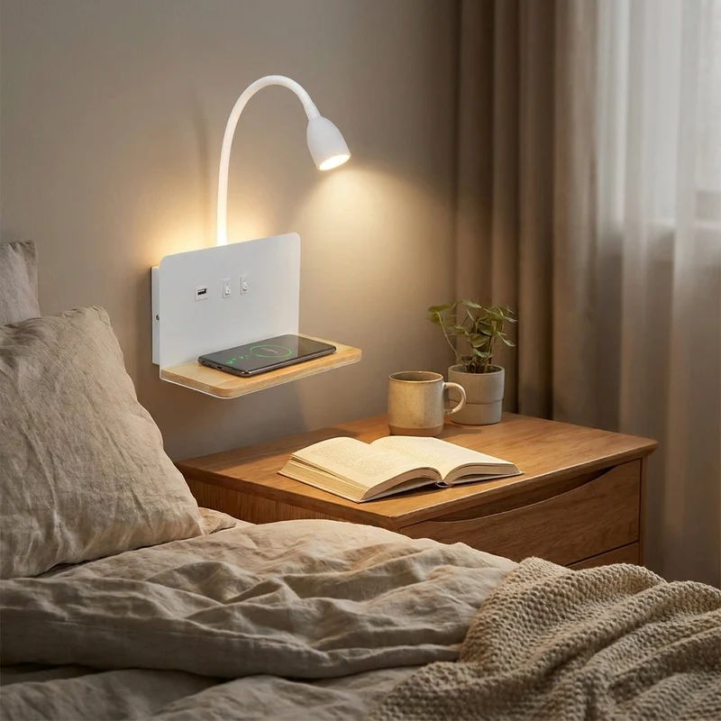 Moderne Schwenkbare LED Wandleuchte mit Wireless Charging für Schlafzimmer