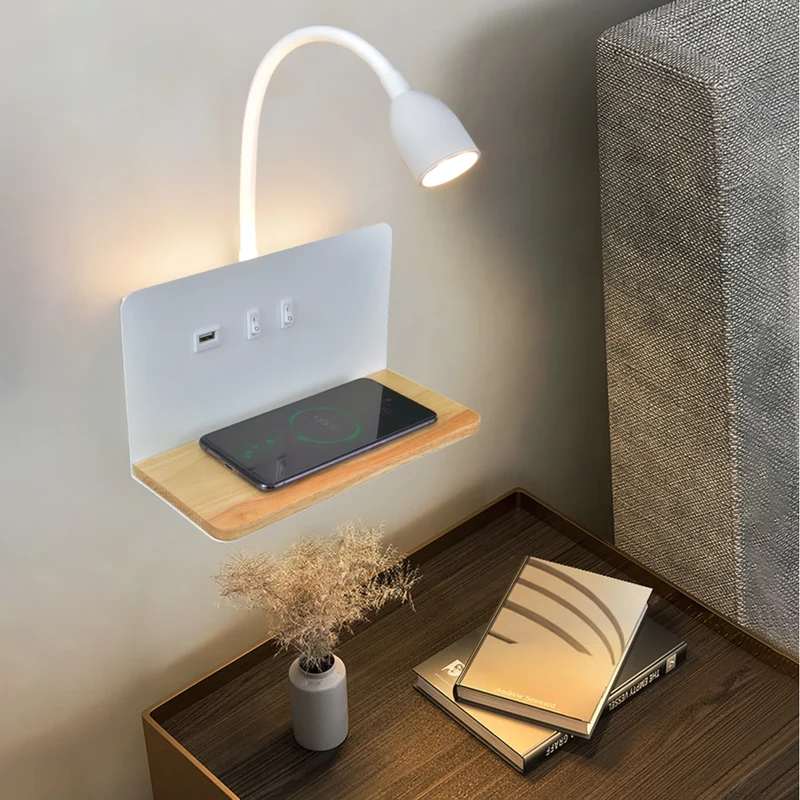Moderne Schwenkbare LED Wandleuchte mit Wireless Charging für Schlafzimmer