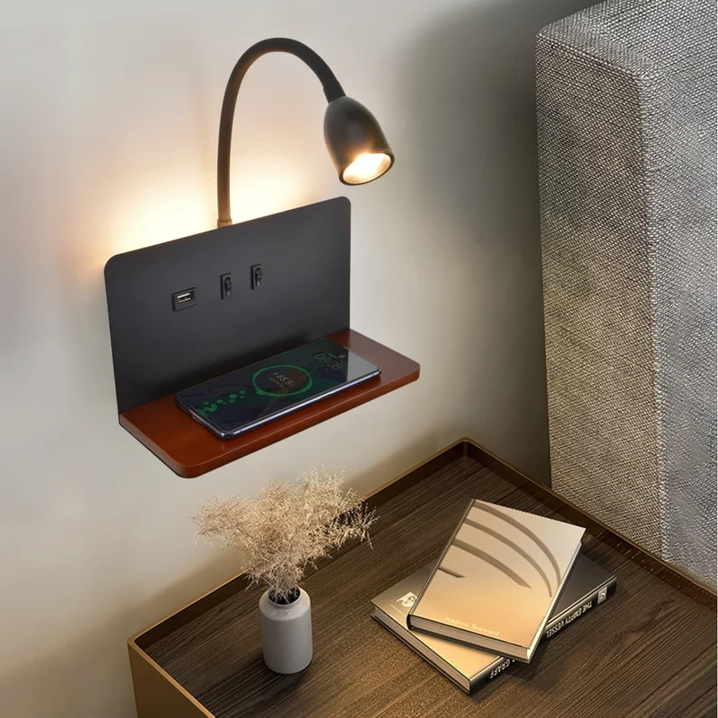Moderne Schwenkbare LED Wandleuchte mit Wireless Charging für Schlafzimmer