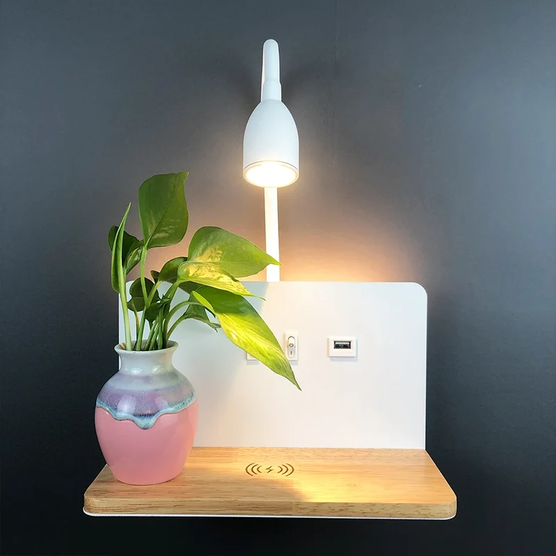 Moderne Schwenkbare LED Wandleuchte mit Wireless Charging für Schlafzimmer