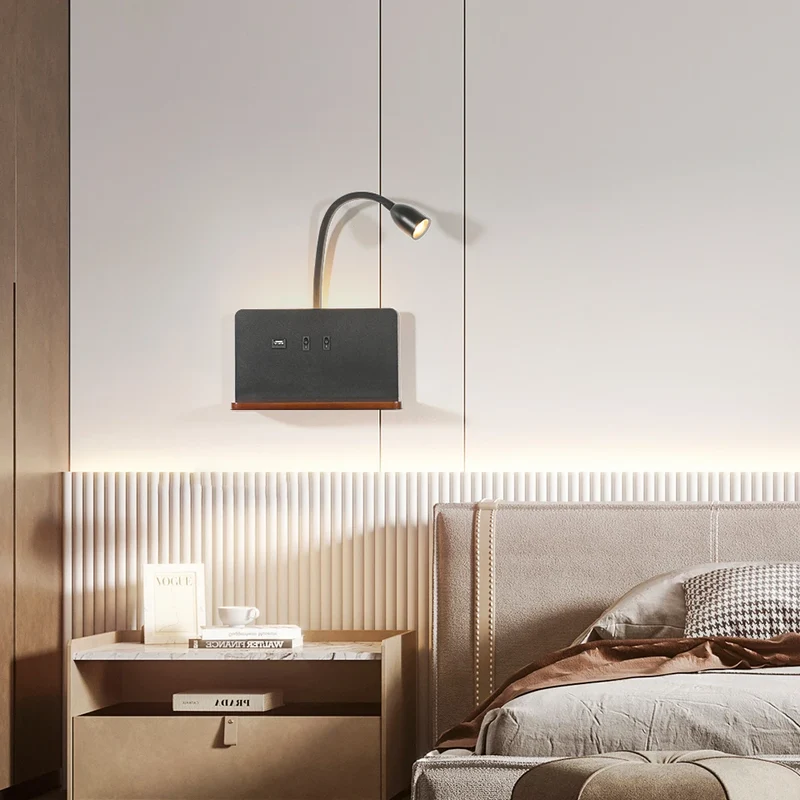 Moderne Schwenkbare LED Wandleuchte mit Wireless Charging für Schlafzimmer