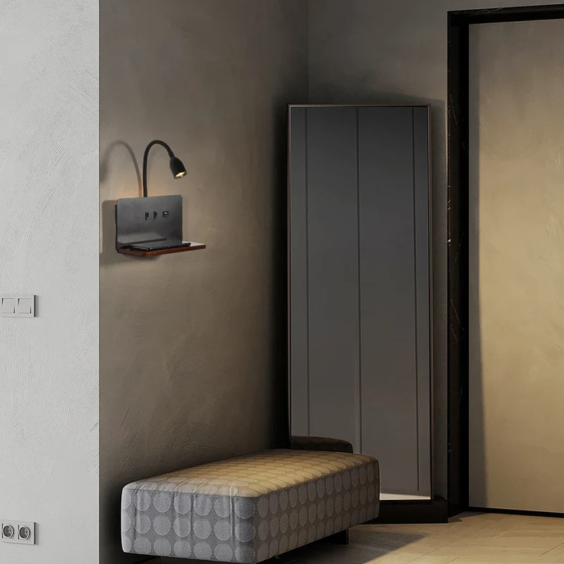 Moderne Schwenkbare LED Wandleuchte mit Wireless Charging für Schlafzimmer