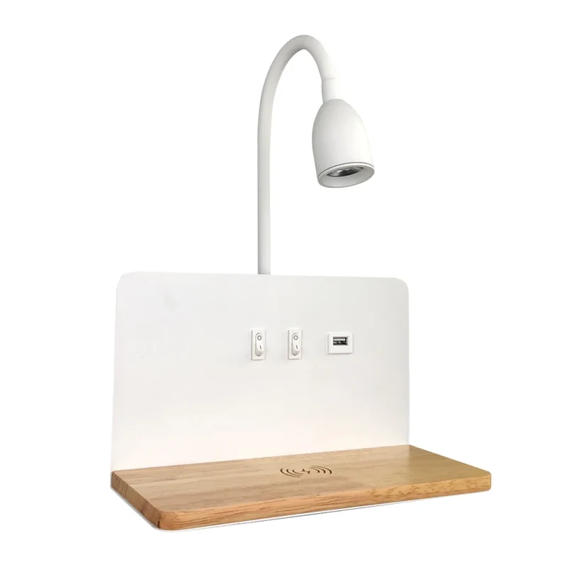 Moderne Schwenkbare LED Wandleuchte mit Wireless Charging für Schlafzimmer