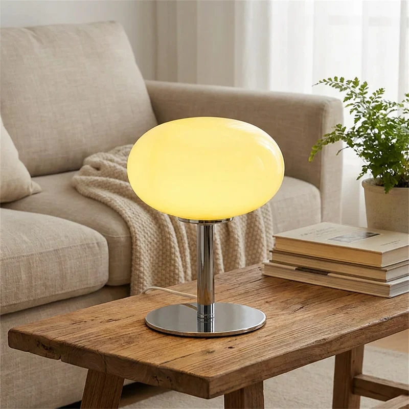Retro Cremeglas Tischlampe Lollipop-Form für Wohnzimmer und Arbeitszimmer