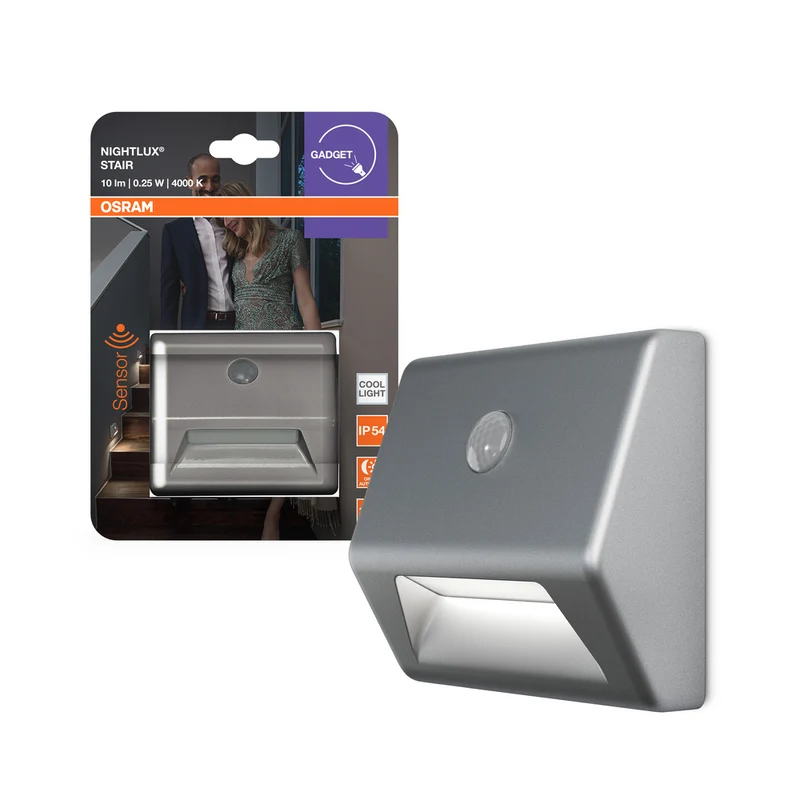 OSRAM LED NIGHTLUX Stair batteriebetriebene Leuchte, Bewegungssensor, Tag-Nacht-Sensor, Kaltweiß, 28,0 mm x 84,0 mm x 73,0 mm, grau