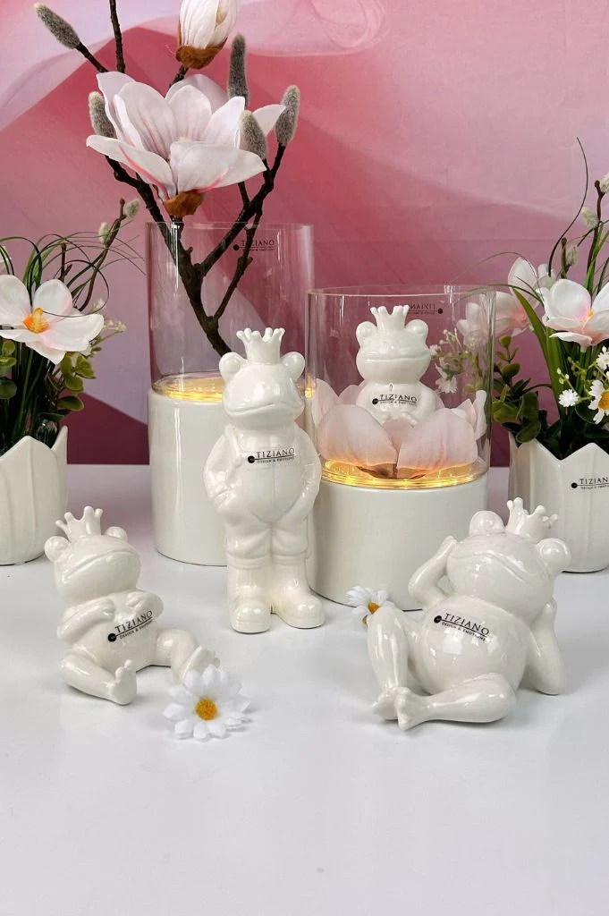 4er Set Deko Froschfamilie Vico creme-weiß