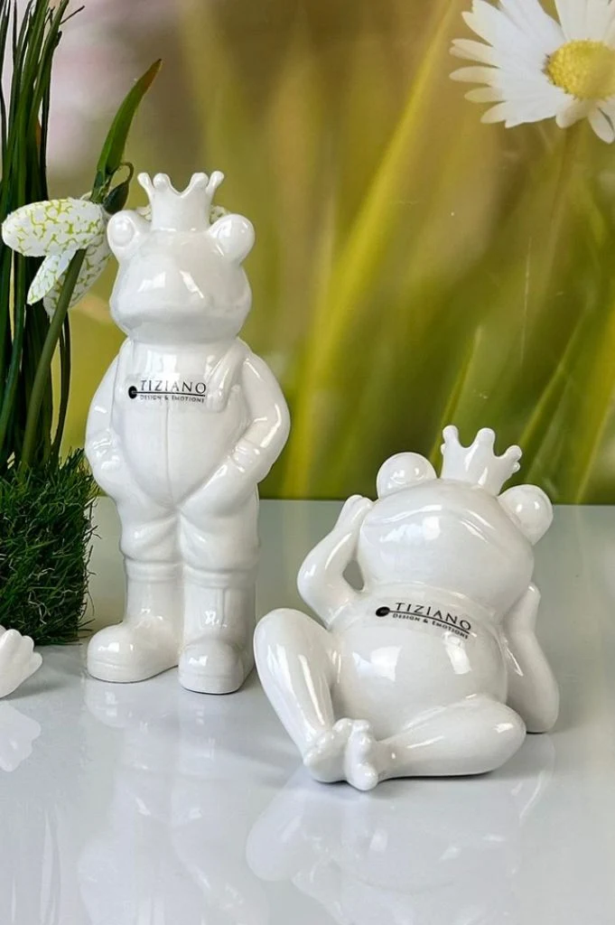 4er Set Deko Froschfamilie Vico creme-weiß
