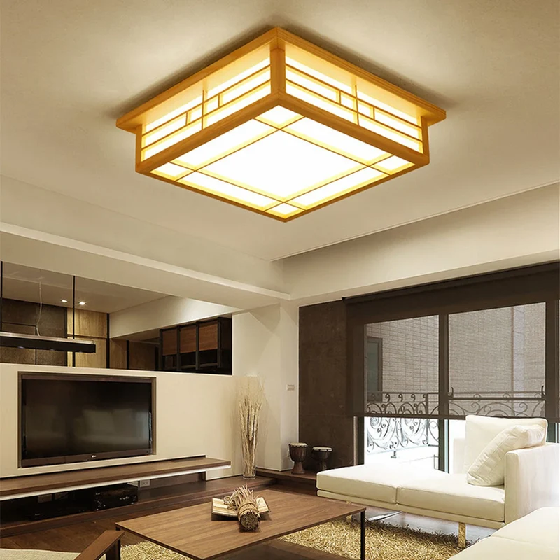 Japanische Minimalist Holz LED Deckenleuchte Warm für Wohnzimmer und Schlafzimmer
