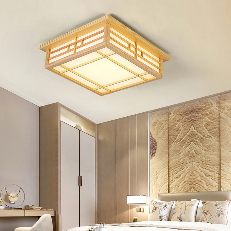 Japanische Minimalist Holz LED Deckenleuchte Warm für Wohnzimmer und Schlafzimmer