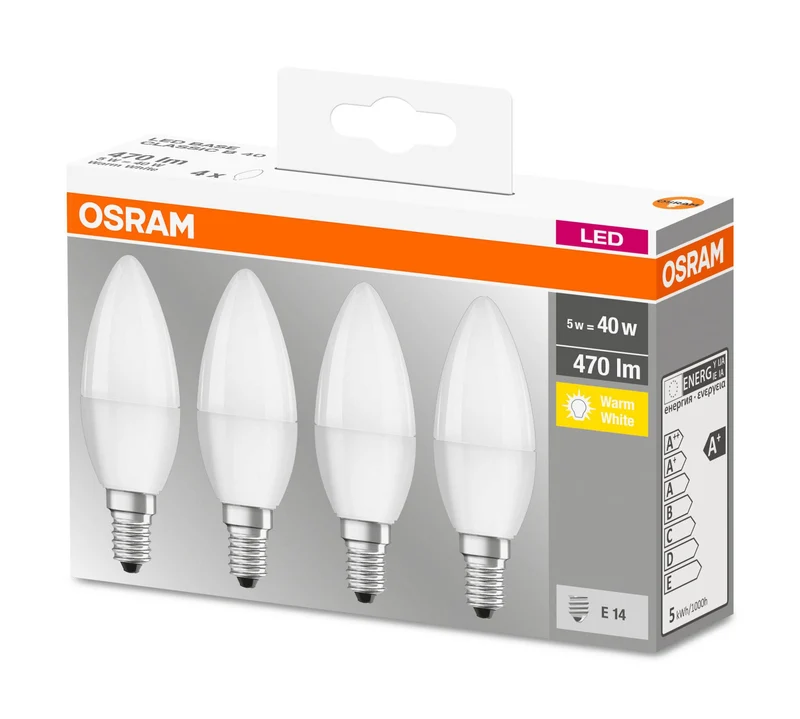 4x Osram E14 LED 5,7 Watt Birne Base Kerze Lampe Leuchtmittel B40 470 Lumen