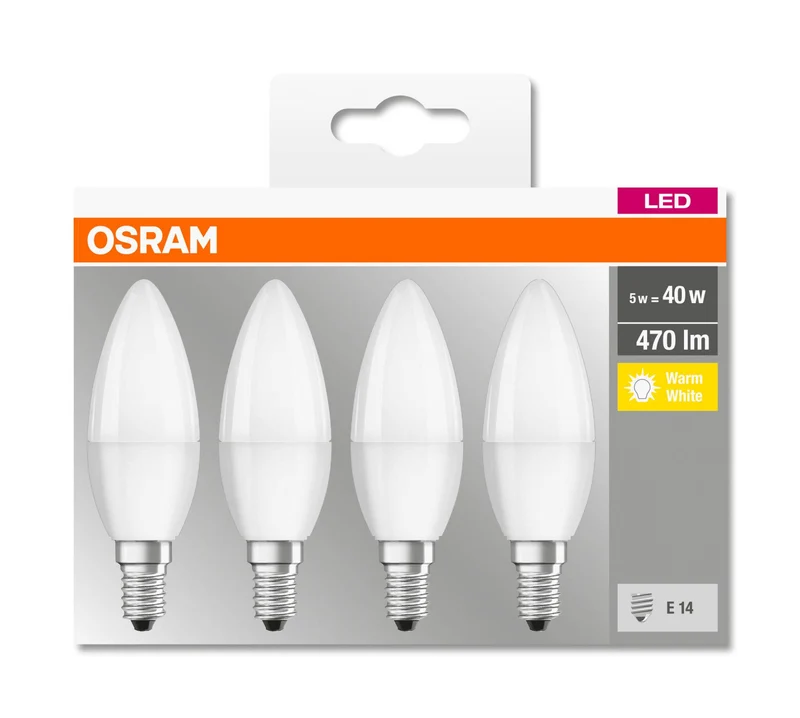 4x Osram E14 LED 5,7 Watt Birne Base Kerze Lampe Leuchtmittel B40 470 Lumen