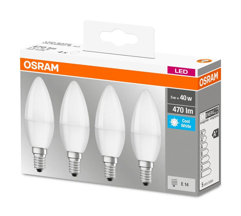 4x Osram E14 LED 5,7 Watt Birne Base Kerze Lampe Leuchtmittel B40 470 Lumen