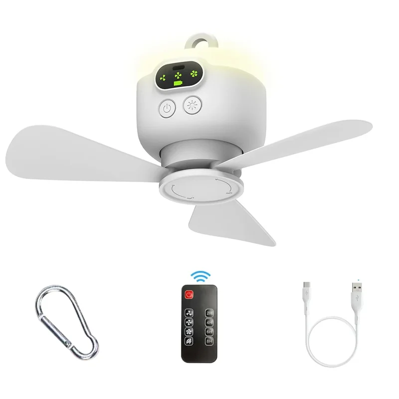 Aufladbarer Portabler Deckenventilator mit Fernbedienung und LED für Camping und Outdoor