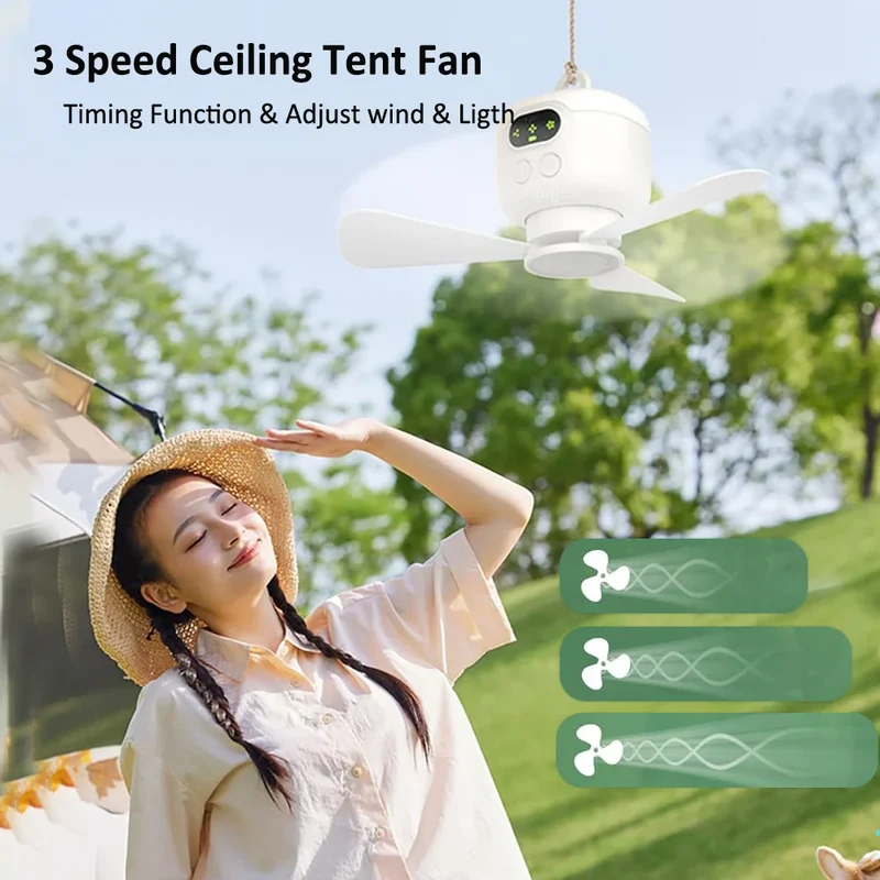 Aufladbarer Portabler Deckenventilator mit Fernbedienung und LED für Camping und Outdoor