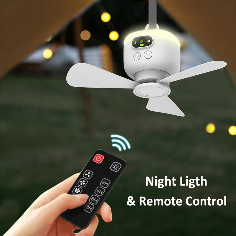 Aufladbarer Portabler Deckenventilator mit Fernbedienung und LED für Camping und Outdoor