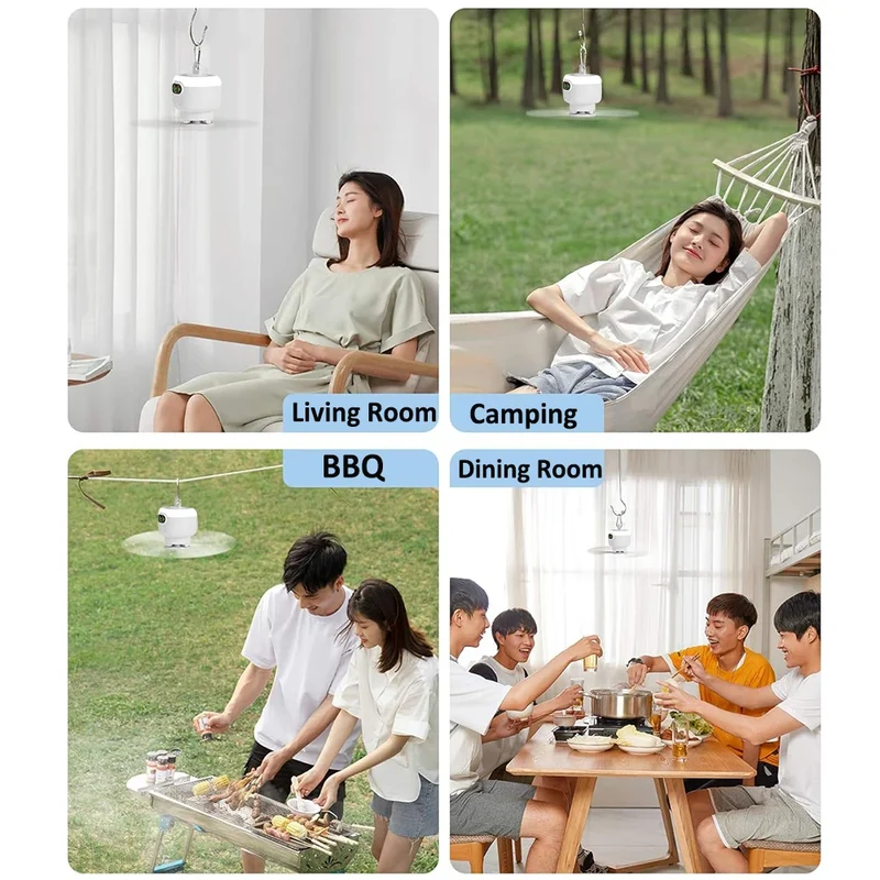 Aufladbarer Portabler Deckenventilator mit Fernbedienung und LED für Camping und Outdoor