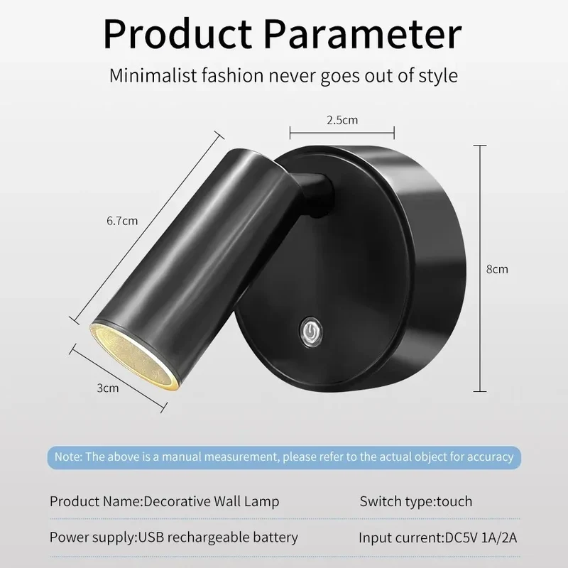 Magnetischer LED Wandstrahler mit Touch-Dimmer für Schlafzimmer und Büro