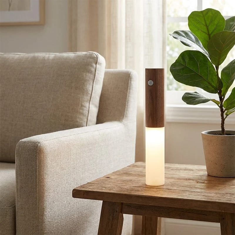Magnetisches Holz LED Bewegungsmelder Nachtlicht USB für Flur und Treppe