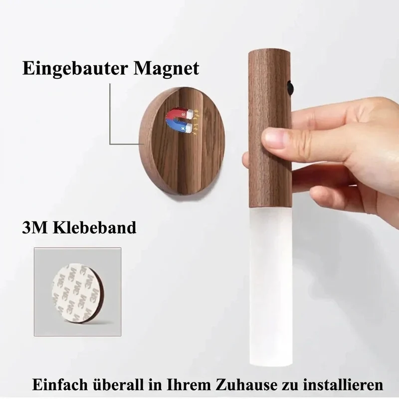 Magnetisches Holz LED Bewegungsmelder Nachtlicht USB für Flur und Treppe