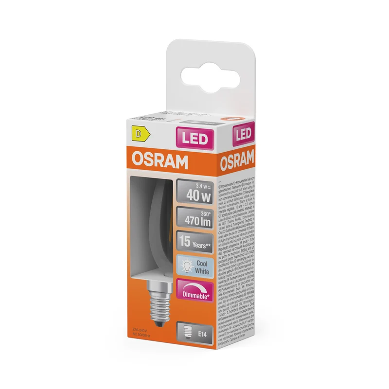 OSRAM Retrofit Classic B LED Lampe Kerzenform matt dimmbar (ex 40W) 5W / 4000K Kaltweiß E14
