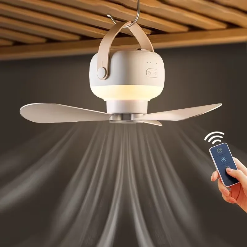Portabler Kabelloser Deckenventilator mit Fernbedienung und Licht für Zuhause und Camping