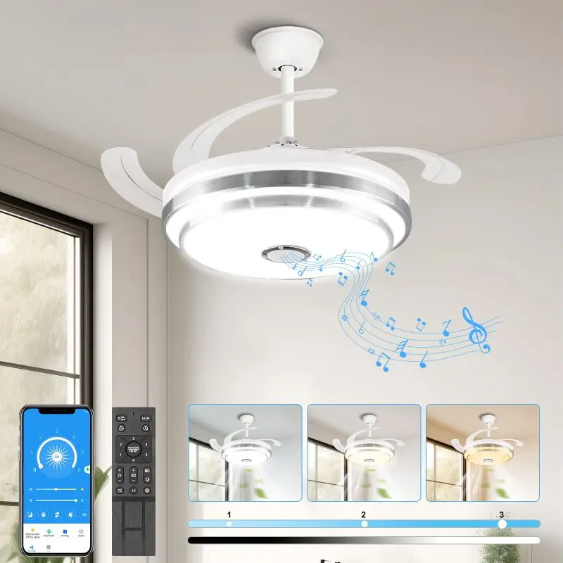 Moderner LED Deckenventilator mit Fernbedienung für Wohnzimmer Stimmungsvoll