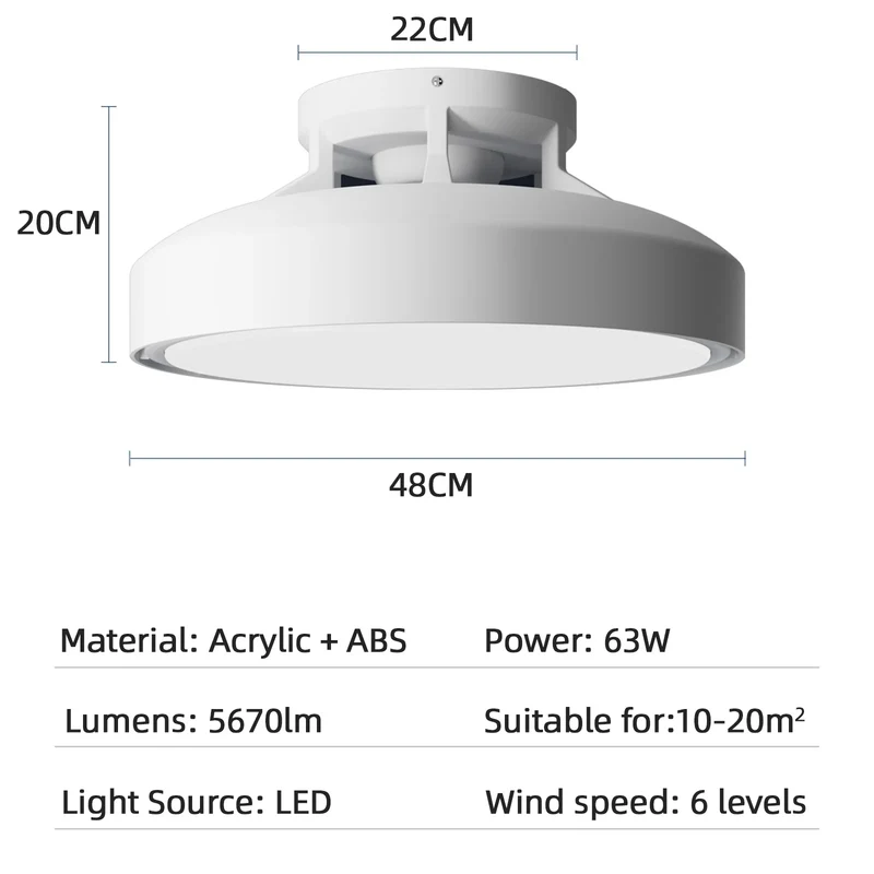 Moderner Klingenloser Deckenventilator mit Dimmbarem LED Licht und Fernbedienung Leise
