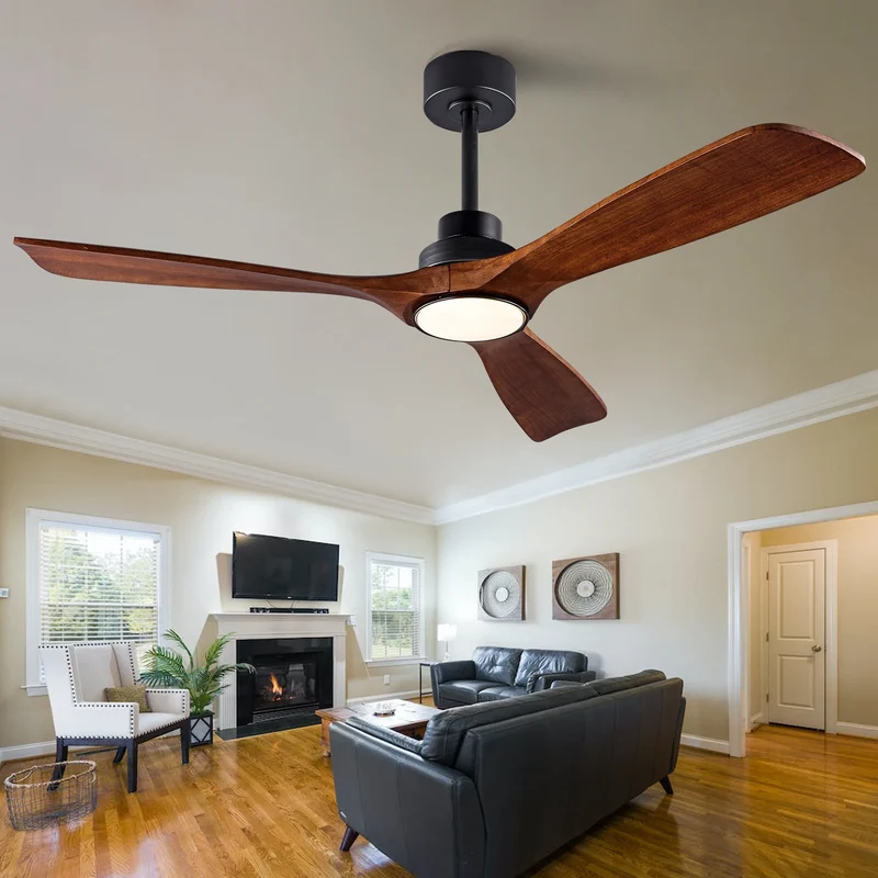 Moderner Holz Deckenventilator mit LED Licht und Fernbedienung für Wohnräume Natürlich
