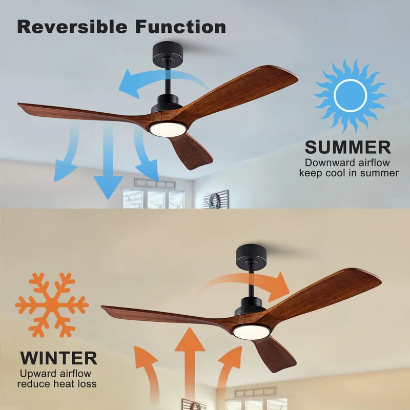Moderner Holz Deckenventilator mit LED Licht und Fernbedienung für Wohnräume Natürlich