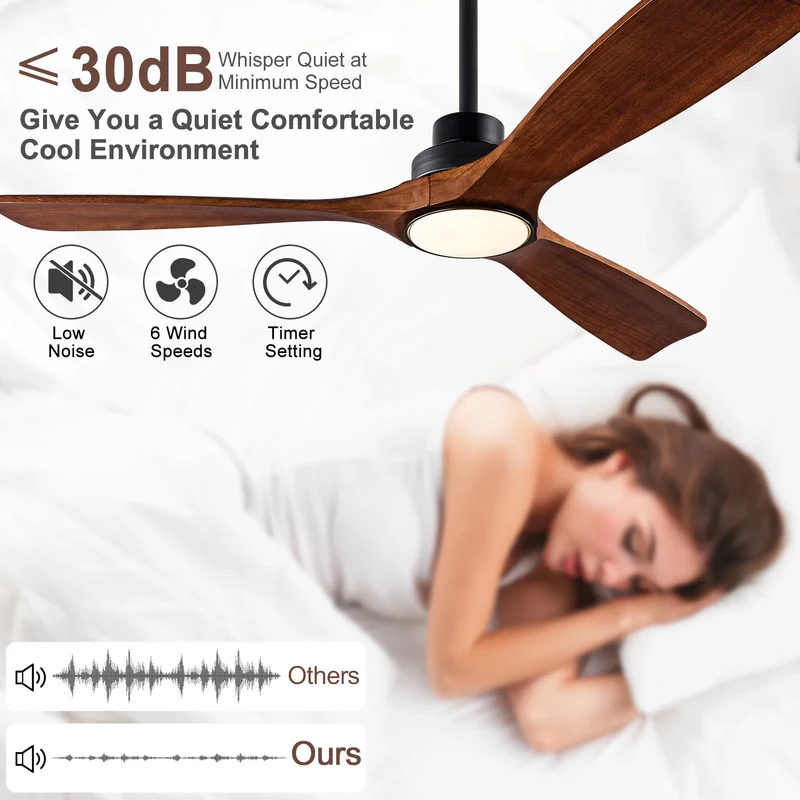 Moderner Holz Deckenventilator mit LED Licht und Fernbedienung für Wohnräume Natürlich