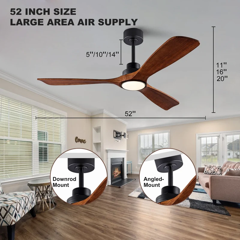 Moderner Holz Deckenventilator mit LED Licht und Fernbedienung für Wohnräume Natürlich