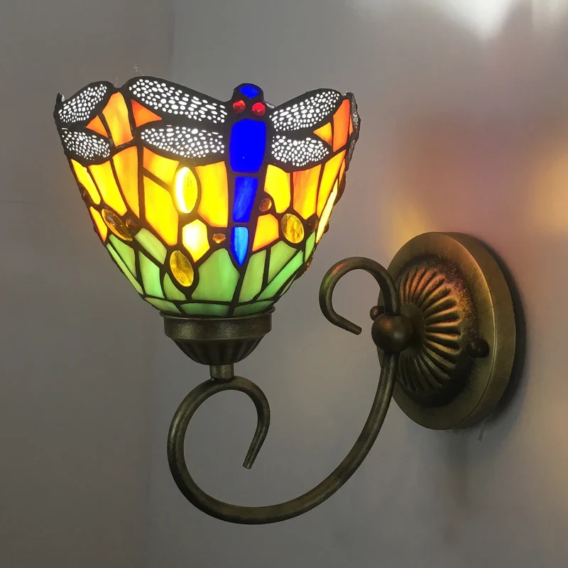 Vintage Buntglas Libellen Wandleuchte für Schlafzimmer und Wohnzimmer