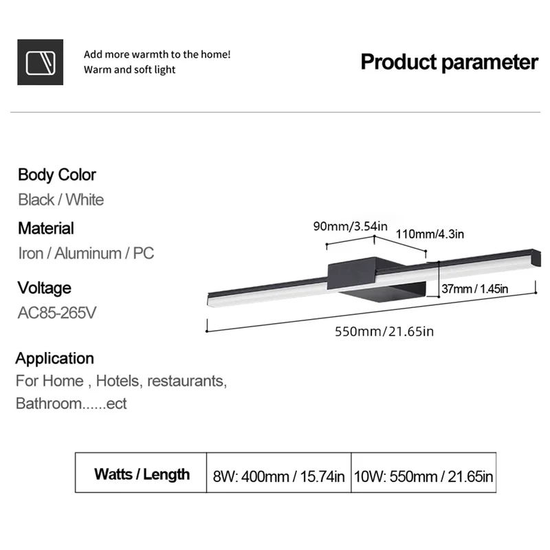 Moderne LED Schminkspiegel Wandleuchte für Badezimmer und Ankleidezimmer