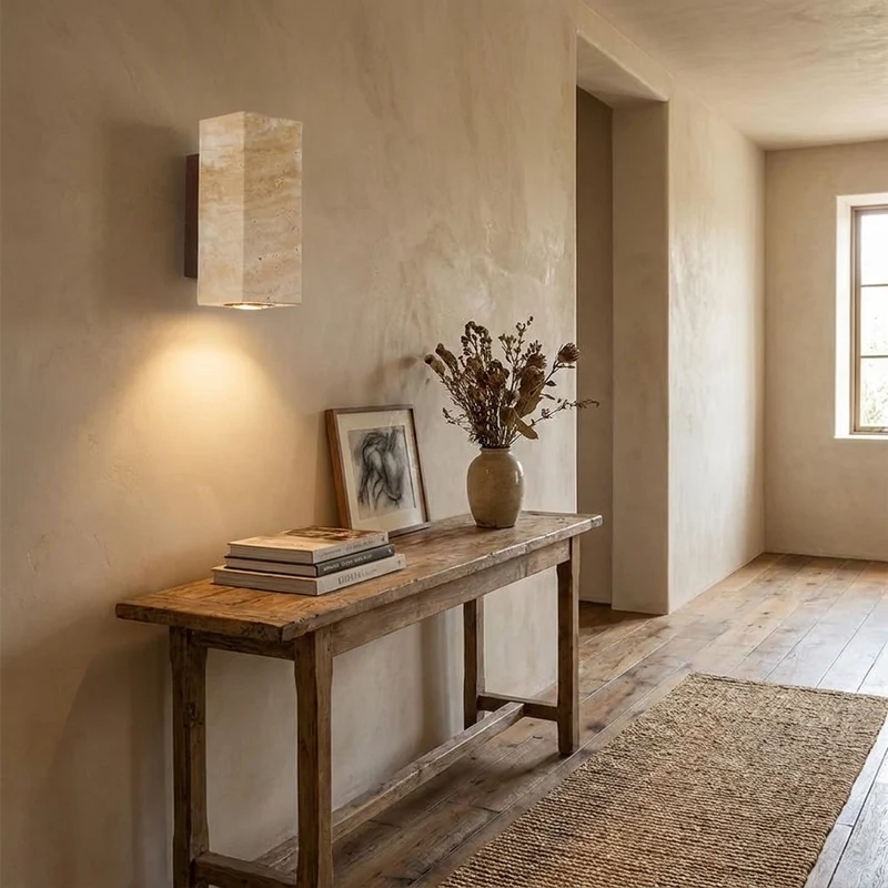 Wabi-Sabi Travertin Wandleuchte für minimalistisches Wohnzimmer und Schlafzimmer