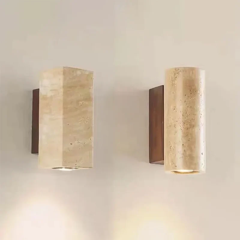 Wabi-Sabi Travertin Wandleuchte für minimalistisches Wohnzimmer und Schlafzimmer