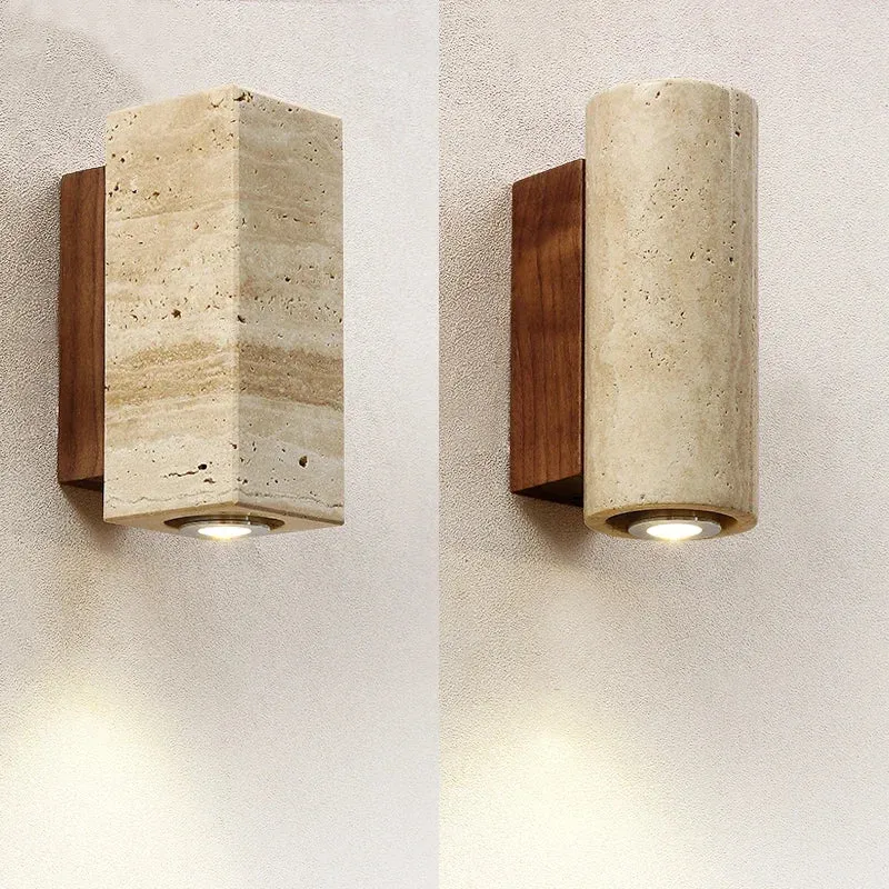 Wabi-Sabi Travertin Wandleuchte für minimalistisches Wohnzimmer und Schlafzimmer